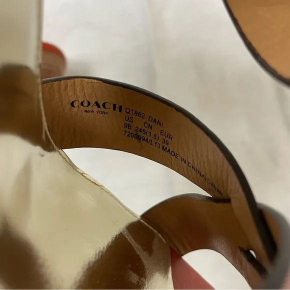 Coach Orange Leather Wood Block Platform Boho Chic Summer Heels 9/39