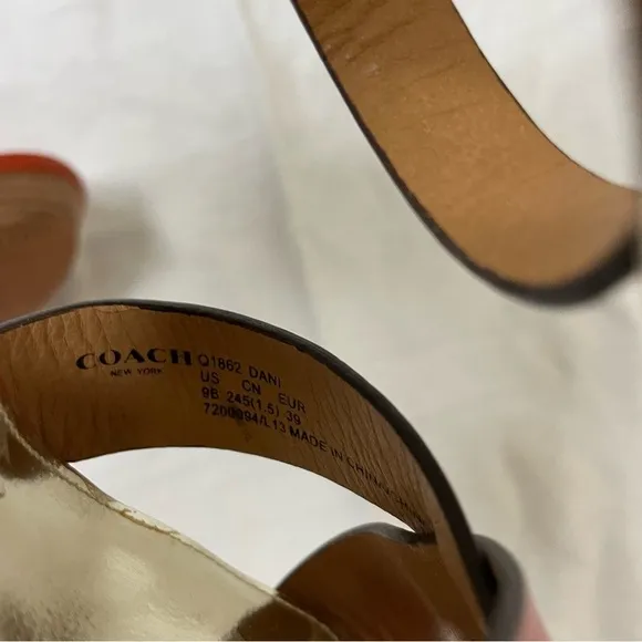 Coach Orange Leather Wood Block Platform Boho Chic Summer Heels 9/39