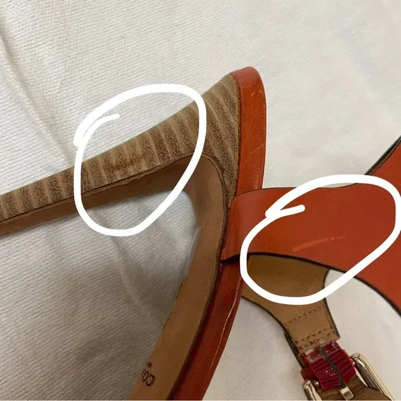 Coach Orange Leather Wood Block Platform Boho Chic Summer Heels 9/39