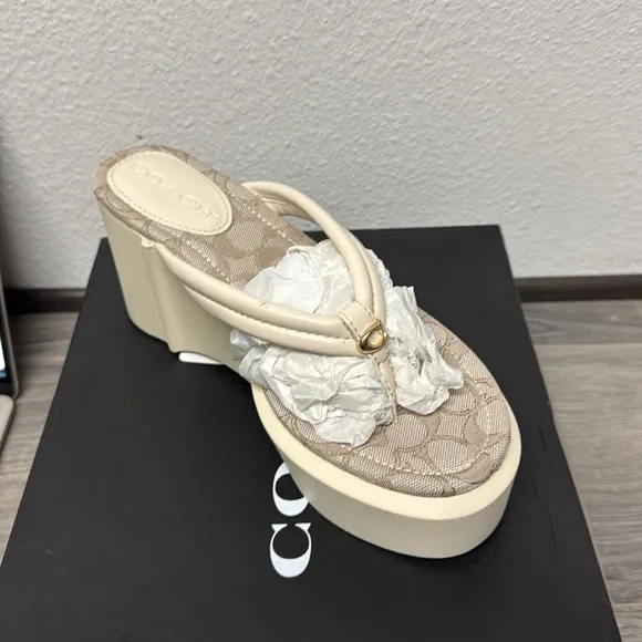 Coach Women's Cream Platform Sandals