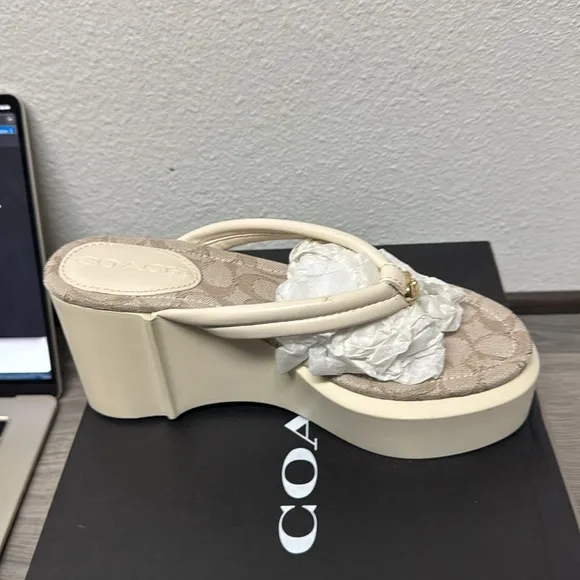 Coach Women's Cream Platform Sandals