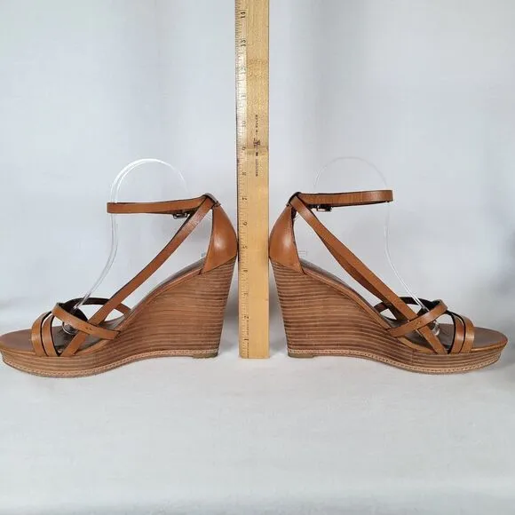 Coach Womens Maleena Vachetta Wedge Strap Sandals Size 10 Brown Beachy Festival