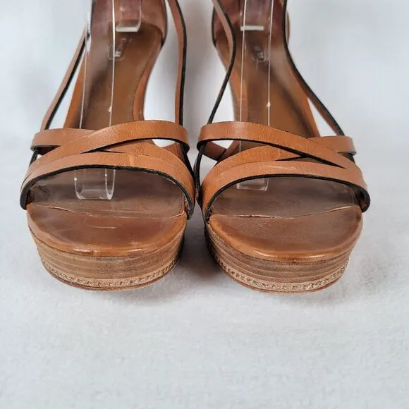 Coach Womens Maleena Vachetta Wedge Strap Sandals Size 10 Brown Beachy Festival