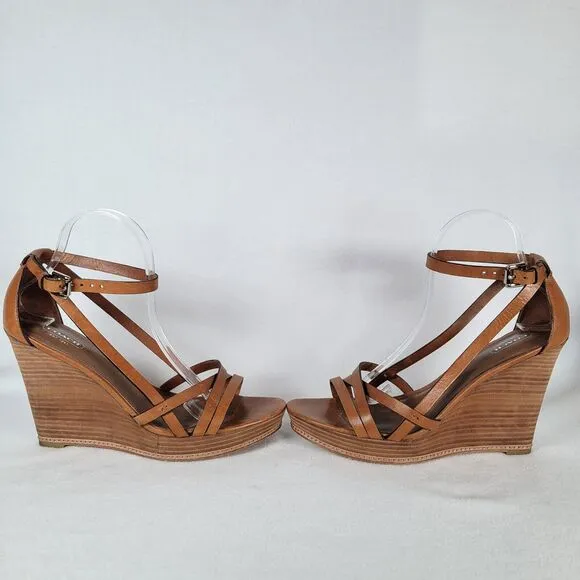 Coach Womens Maleena Vachetta Wedge Strap Sandals Size 10 Brown Beachy Festival
