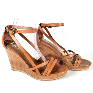 Coach Womens Maleena Vachetta Wedge Strap Sandals Size 10 Brown Beachy Festival