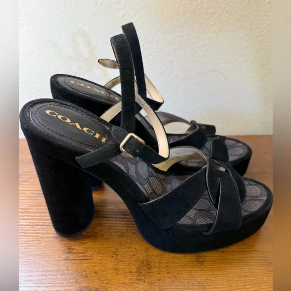 COACH Women's Talina Platform Dress Sandals Black 10‎