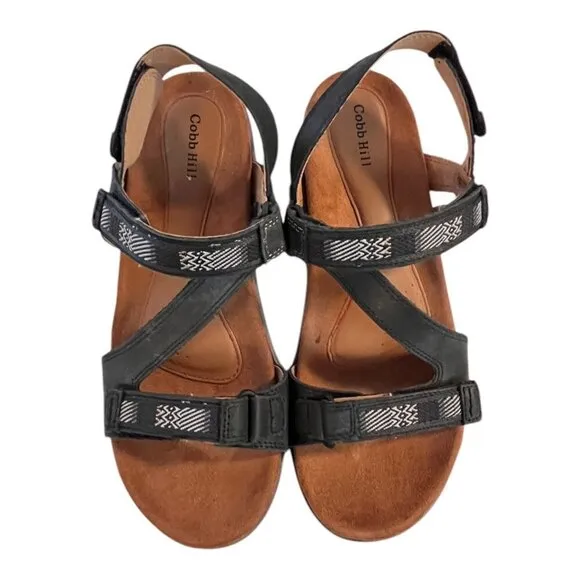 Cobb Hill Womens Rubey Black Strappy Asymmetrical Leather Sandals Size 9