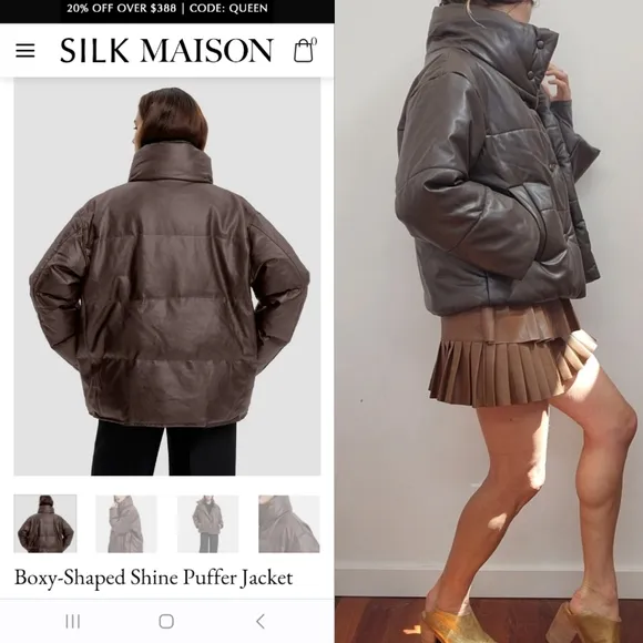 Cocoa leather chic puffer SM the Alo espresso Silk Maison brown boxy fit s