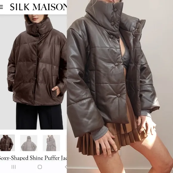 Cocoa leather chic puffer SM the Alo espresso Silk Maison brown boxy fit s