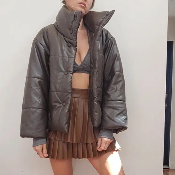 Cocoa leather chic puffer SM the Alo espresso Silk Maison brown boxy fit s