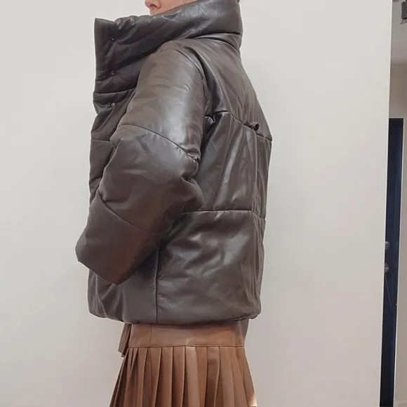 Cocoa leather chic puffer SM the Alo espresso Silk Maison brown boxy fit s