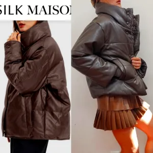 Cocoa leather chic puffer SM the Alo espresso Silk Maison brown boxy fit s