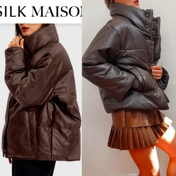 Cocoa leather chic puffer SM the Alo espresso Silk Maison brown boxy fit s