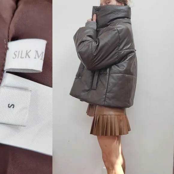 Cocoa leather chic puffer SM the Alo espresso Silk Maison brown boxy fit s