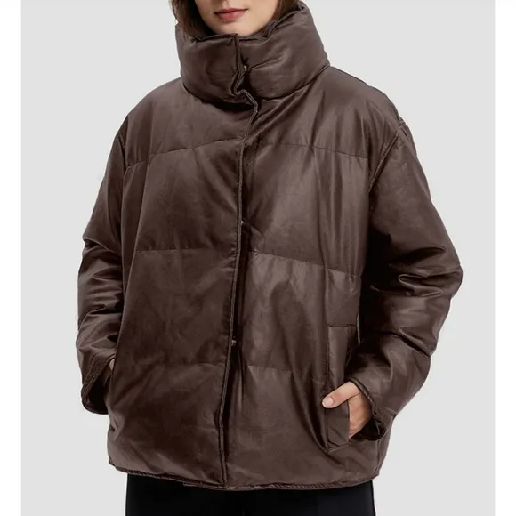 Cocoa leather chic puffer SM the Alo espresso Silk Maison brown boxy fit s