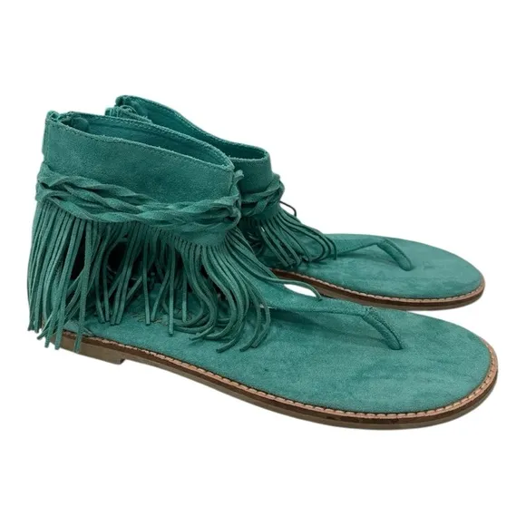 Coconuts by Matisse Juno Suede Fringe Sandals Gladiator Turquoise 8M