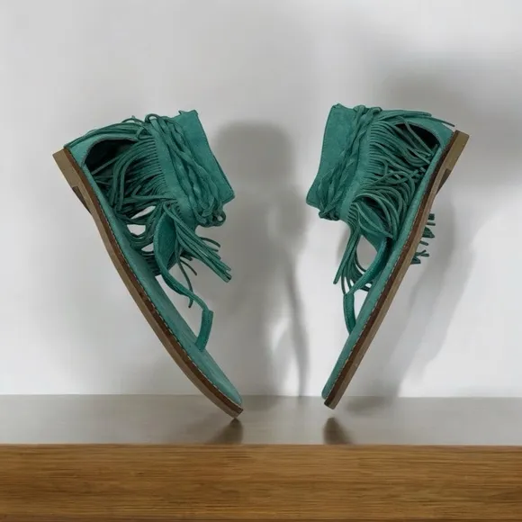 Coconuts by Matisse Juno Suede Fringe Sandals Gladiator Turquoise 8M