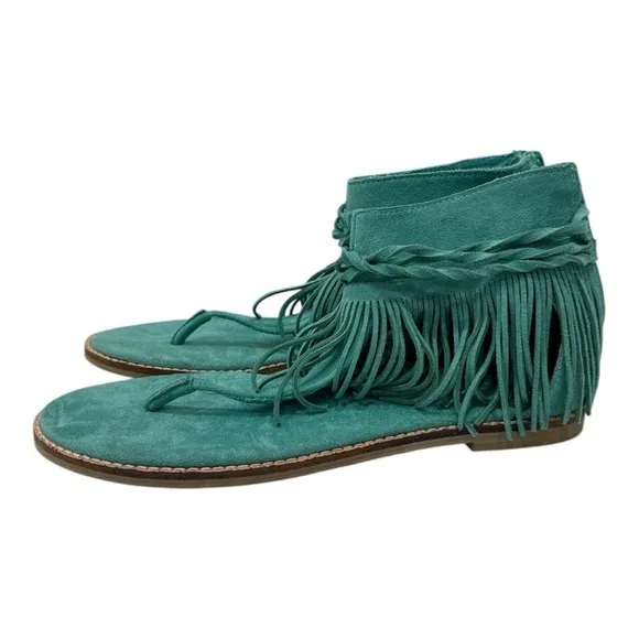 Coconuts by Matisse Juno Suede Fringe Sandals Gladiator Turquoise 8M