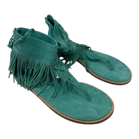 Coconuts by Matisse Juno Suede Fringe Sandals Gladiator Turquoise 8M
