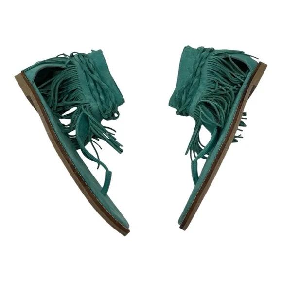 Coconuts by Matisse Juno Suede Fringe Sandals Gladiator Turquoise 8M