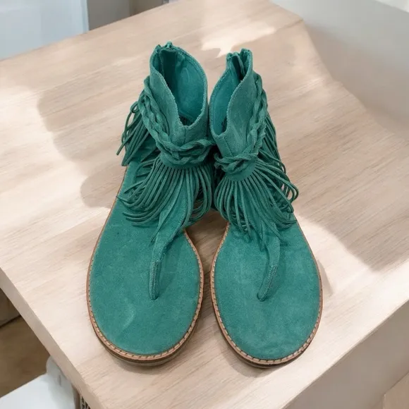 Coconuts by Matisse Juno Suede Fringe Sandals Gladiator Turquoise 8M