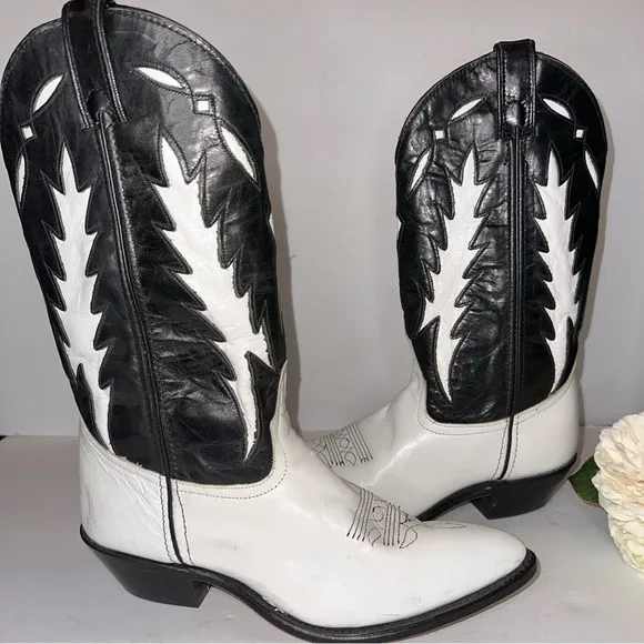 Code West Sz 7 Vintage White Lighting Western Rodeo Boots RARE