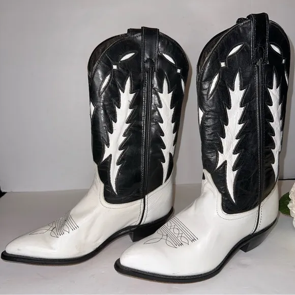 Code West Sz 7 Vintage White Lighting Western Rodeo Boots RARE