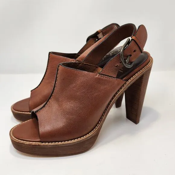 Cole Haan Air Women Brown Leather Slingback Platform Pumps Sandal Size 9B Buckle