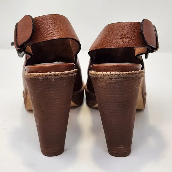 Cole Haan Air Women Brown Leather Slingback Platform Pumps Sandal Size 9B Buckle