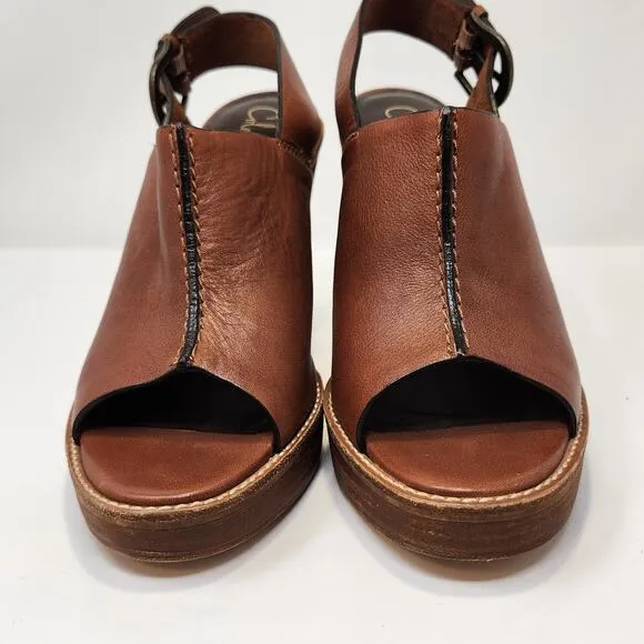Cole Haan Air Women Brown Leather Slingback Platform Pumps Sandal Size 9B Buckle