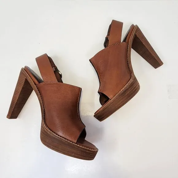 Cole Haan Air Women Brown Leather Slingback Platform Pumps Sandal Size 9B Buckle