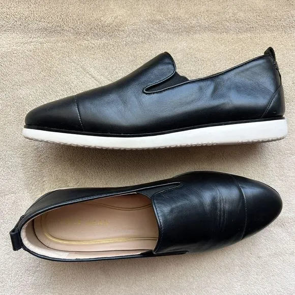 Cole Haan Grand Ambition Black Leather Slip On Loafer Sneakers Women 9B W16403