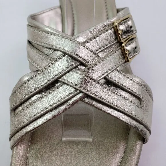 Cole Haan Womens Size 11 Gold Slip On 3 In Cork Wedge Platform Sandals