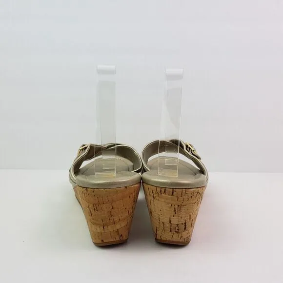 Cole Haan Womens Size 11 Gold Slip On 3 In Cork Wedge Platform Sandals