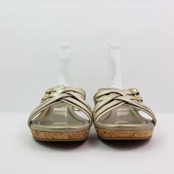 Cole Haan Womens Size 11 Gold Slip On 3 In Cork Wedge Platform Sandals