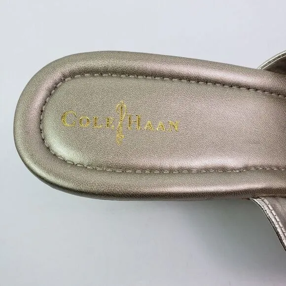 Cole Haan Womens Size 11 Gold Slip On 3 In Cork Wedge Platform Sandals
