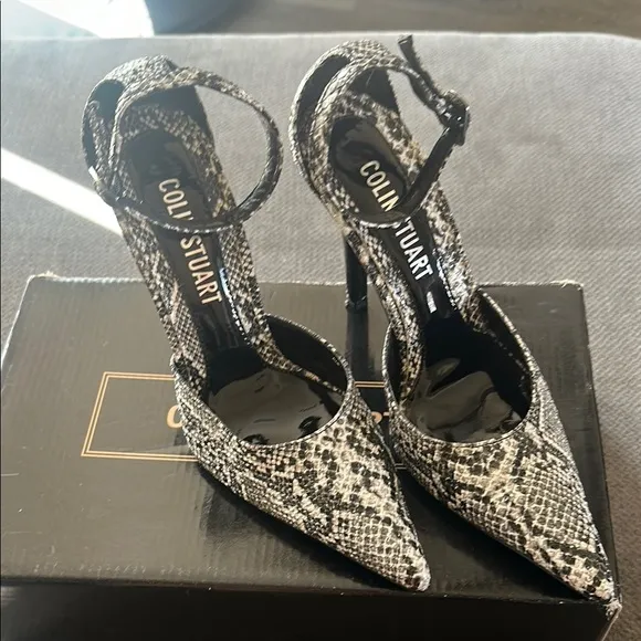 Colin Stuart Black and White Snakeskin Heels