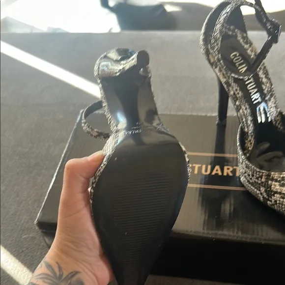 Colin Stuart Black and White Snakeskin Heels