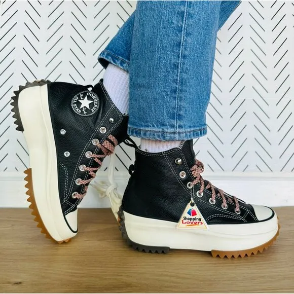 🤩Converse 8.5 Women's Shoes Run Star Hike Platform Leather Hi Top A04306C Black