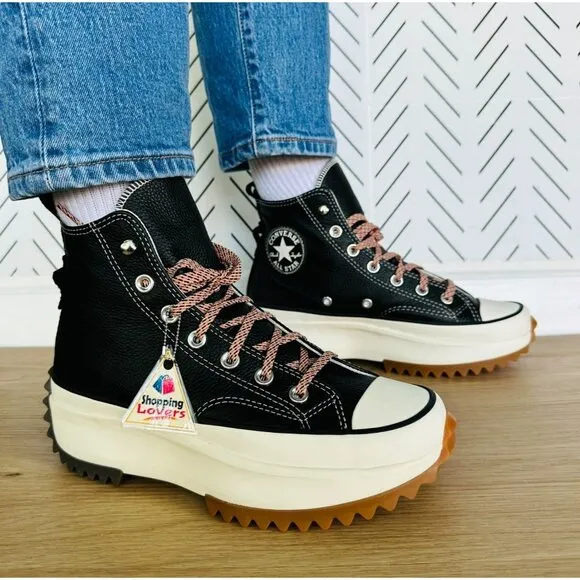 🤩Converse 8.5 Women's Shoes Run Star Hike Platform Leather Hi Top A04306C Black