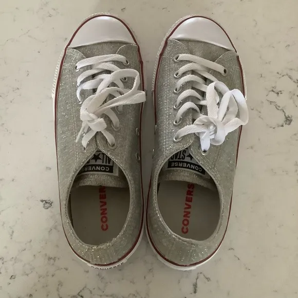 Converse all star silver glitter bedazzled low top sneakers lace up shoe junior