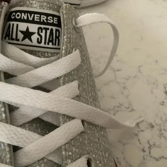 Converse all star silver glitter bedazzled low top sneakers lace up shoe junior