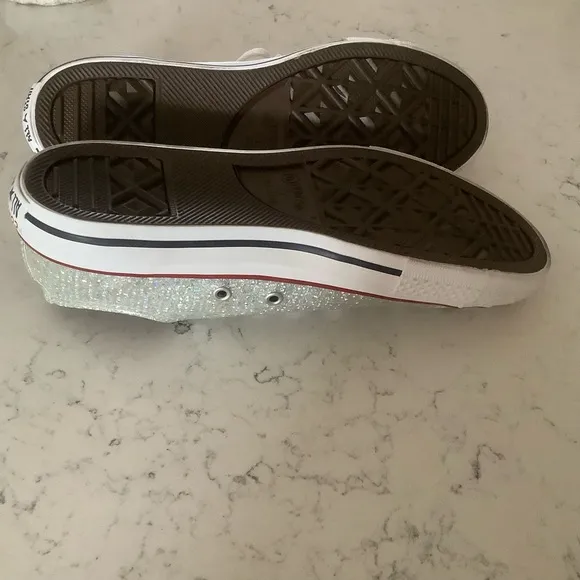 Converse all star silver glitter bedazzled low top sneakers lace up shoe junior