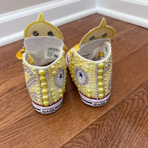 Converse Baby Shark Sneakers Rhinestone Embellished Shoes Yellow Size 8