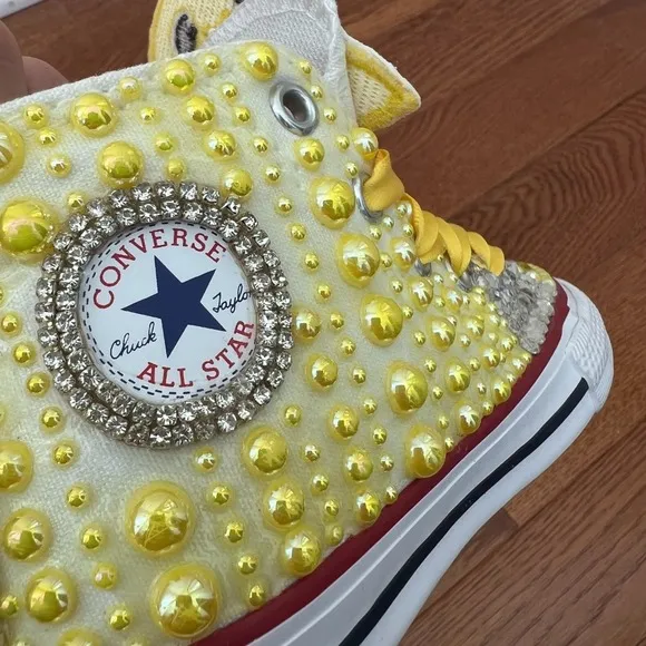 Converse Baby Shark Sneakers Rhinestone Embellished Shoes Yellow Size 8