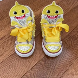 Converse Baby Shark Sneakers Rhinestone Embellished Shoes Yellow Size 8