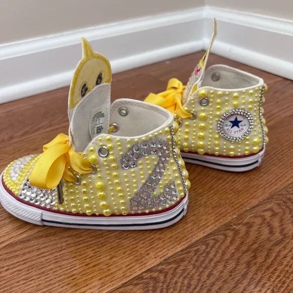 Converse Baby Shark Sneakers Rhinestone Embellished Shoes Yellow Size 8