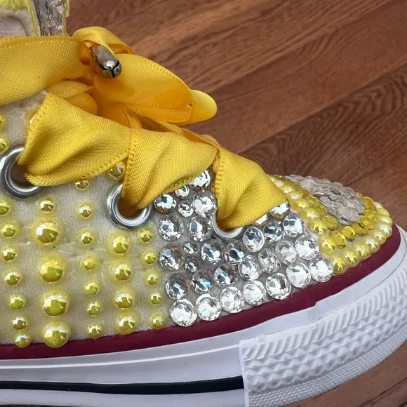 Converse Baby Shark Sneakers Rhinestone Embellished Shoes Yellow Size 8