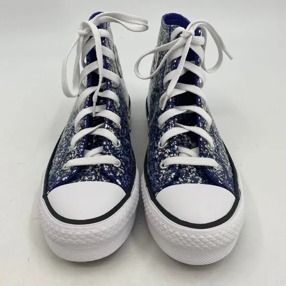 Converse Blue Silver Flecked Glitter Platform Hi Top Sneakers | Girls Size 6