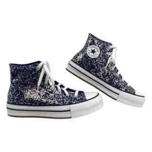 Converse Blue Silver Flecked Glitter Platform Hi Top Sneakers | Girls Size 6